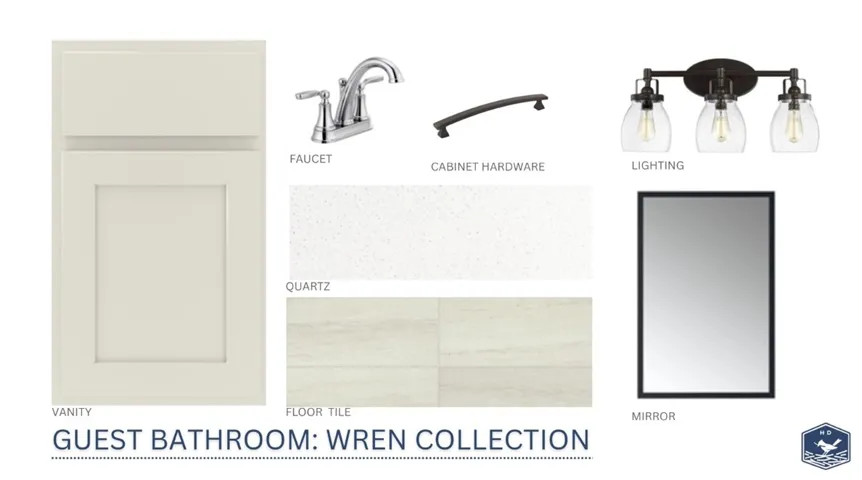 Carefully selected design elements showcase the premium finishes planned for this guest bathroom.
