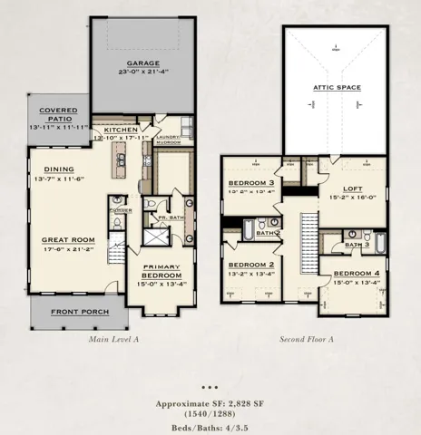 An organized two-story layout optimizes flow between the open shared spaces and private bedrooms.