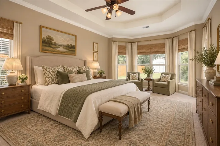 Virtually staged primary bedroom