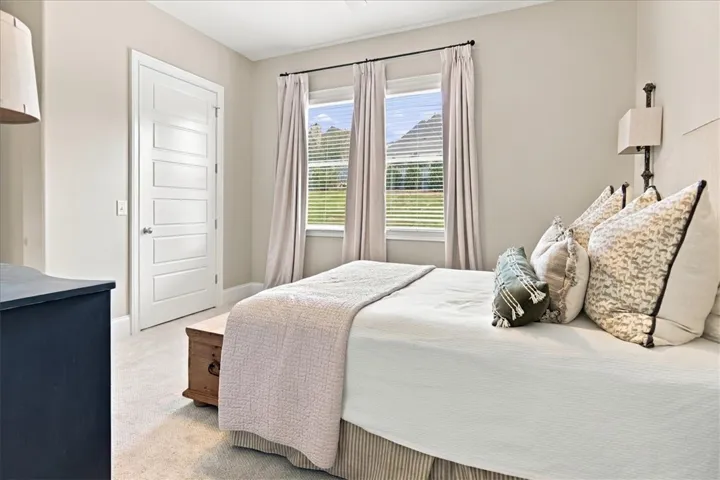 Soft carpeting pairs with clean white trim under an abundance of natural light.