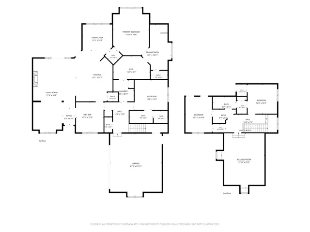 A detailed layout illustrates the functional flow across two floors of this spacious residence.
