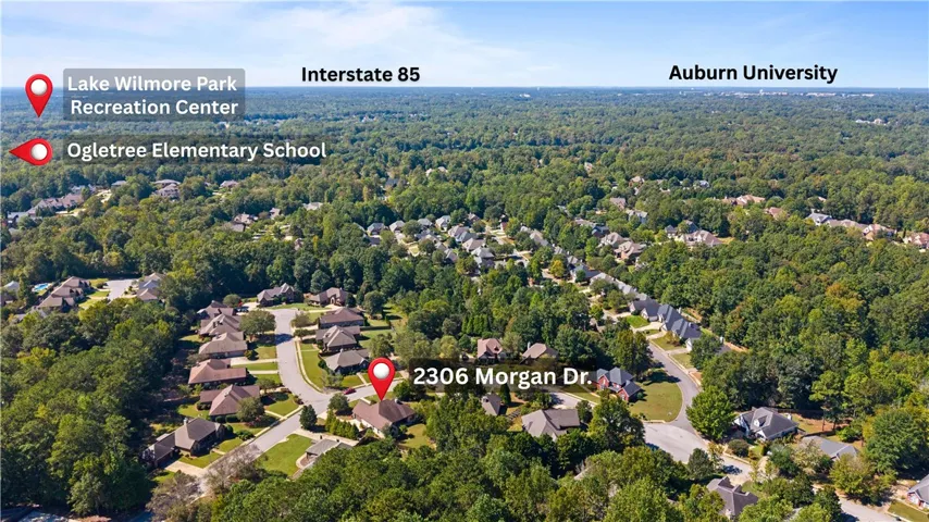 Lush mature trees surround this residential neighborhood near local schools and parks.
