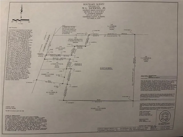 Detailed boundary survey document detailing property dimensions and landmarks.