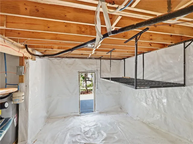 An insulated crawl space provides additional storage capacity with convenient walk-out access.