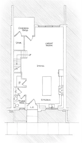An open main-level layout integrates daily living areas with seamless transition to outdoor space.