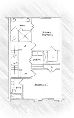An architectural sketch illustrates a thoughtfully planned multi-level layout with dual suites and laundry access.