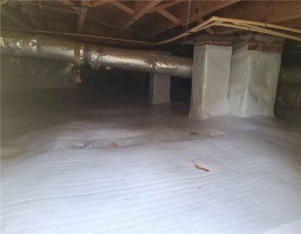 An encapsulated crawl space provides clean under-floor protection and structured utility access.
