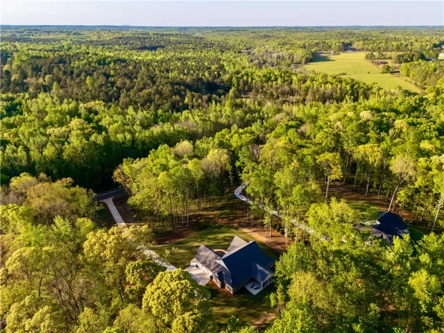 A secluded estate nestled within a dense canopy of mature trees offers ultimate privacy.