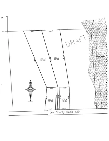 An illustrative plat map details the multi-lot boundaries along Lee County Road 129.