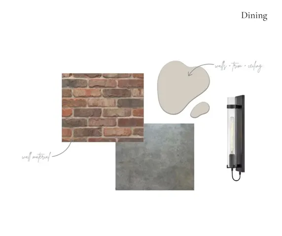 Design concept featuring exposed brick and concrete finishes planned for the dining space.