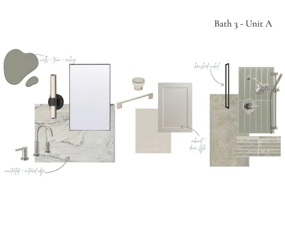 Carefully curated design selections highlight the finish schedule for the third bathroom.