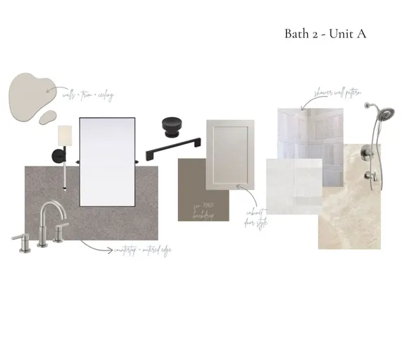 Carefully curated design board details the premium material selections for the second bathroom.