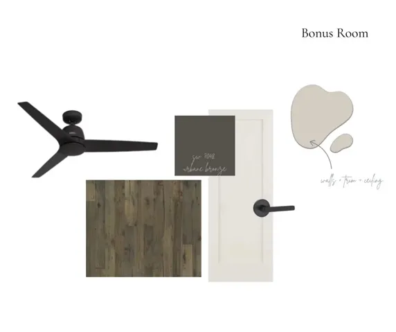 A curated design palette showcases classic interior finishes selected for the versatile bonus room.