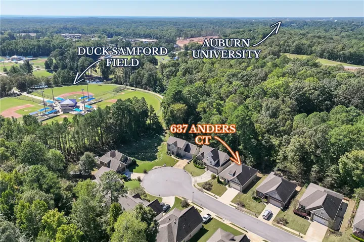An aerial perspective captures the neighborhood setting situated near local parks and academic landmarks.