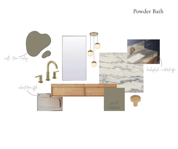A curated mood board showcases the design elements for an upcoming powder room renovation.