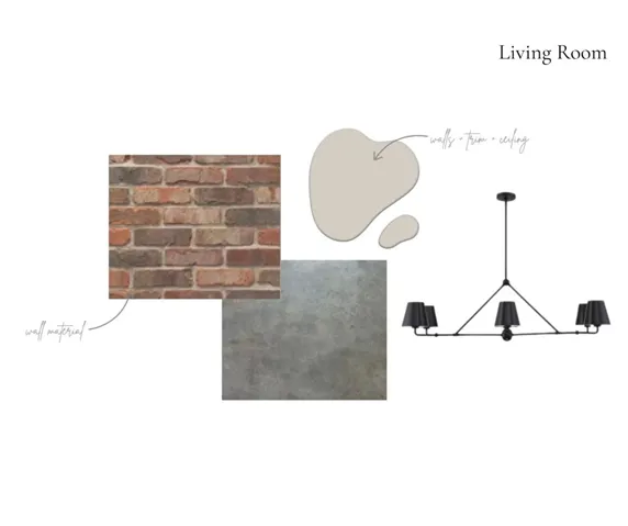 Design concept showcases industrial-inspired textures including brick accents and concrete flooring.