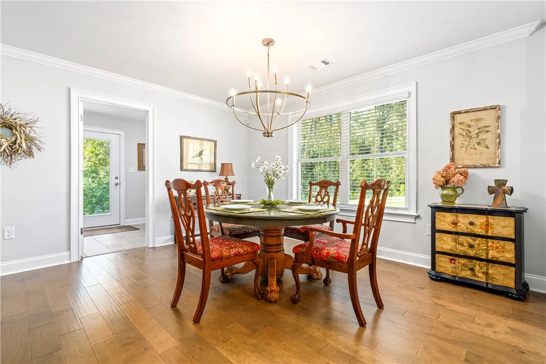 This dining area brilliantly allows for fun accent furniture for extra storage.