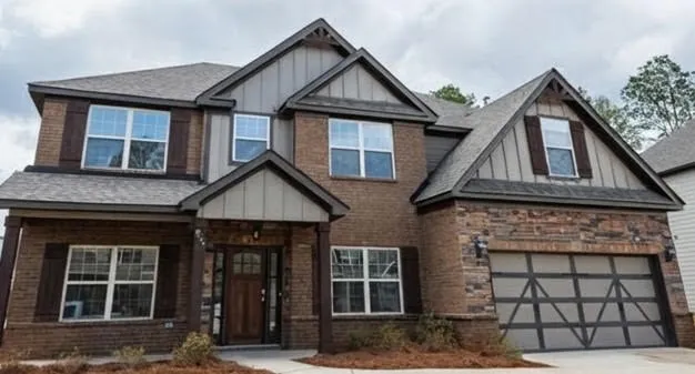 Striking brick and stone facades create a memorable first impression for this handsome home.