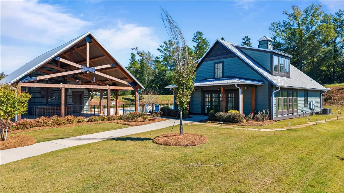 Overall view of clubhouse & pavilion.