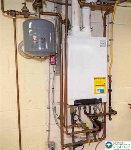 Close-up of the on-demand hot water system.