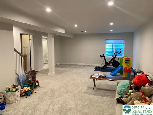 Basement playroom with egress window
