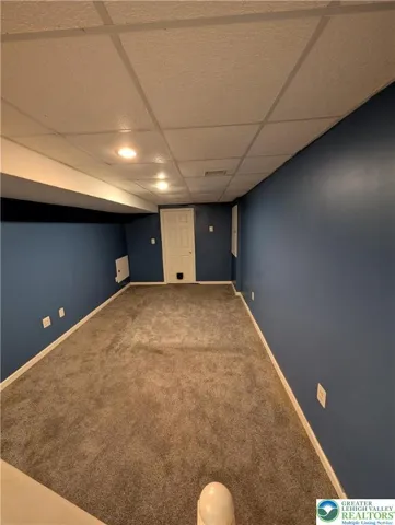 TV room in basement with closet