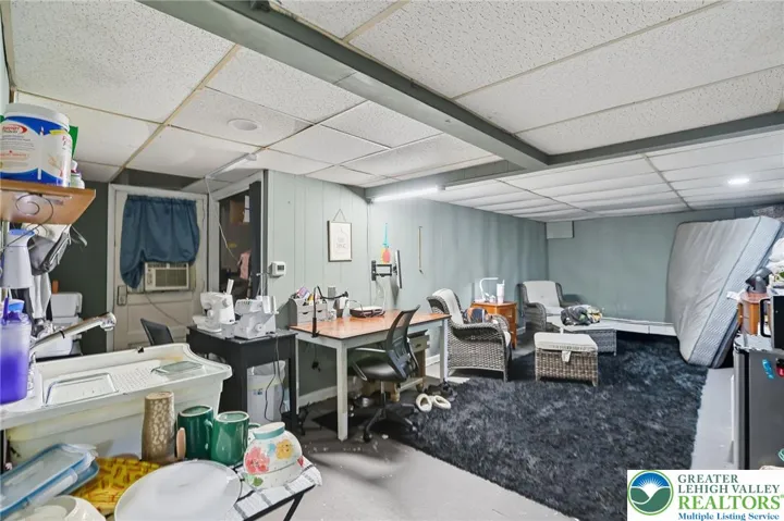 family room in basement