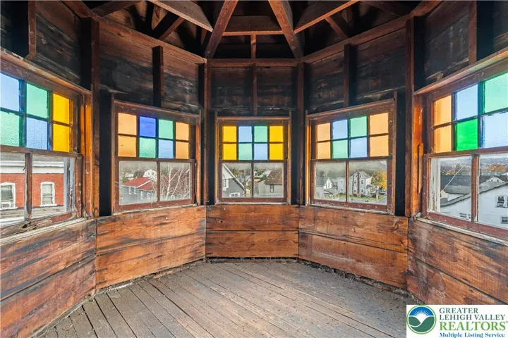 Unique turret with stained glass windows