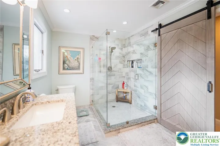 Master bathroom glass stall shower