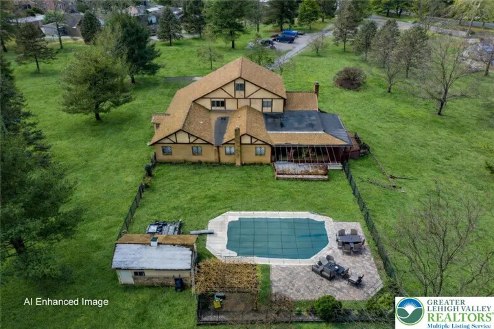 Aerial rear view of home