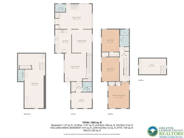 All 4 levels of the home  *room sizes estimated