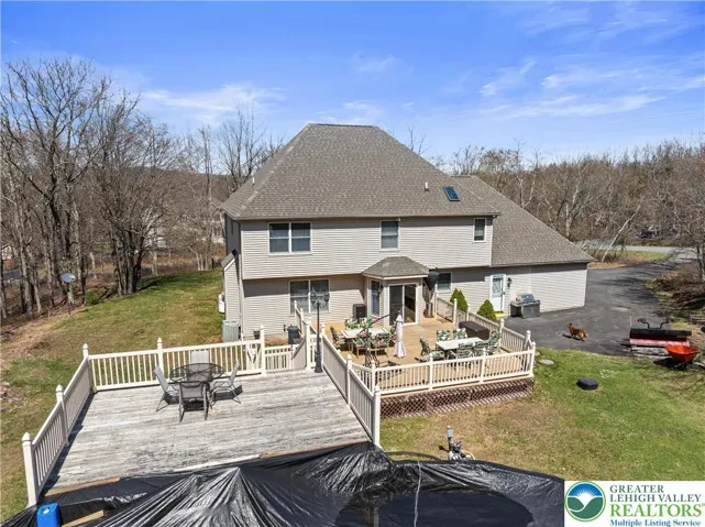 Two large connected decks. Pool not yet opened for the season.