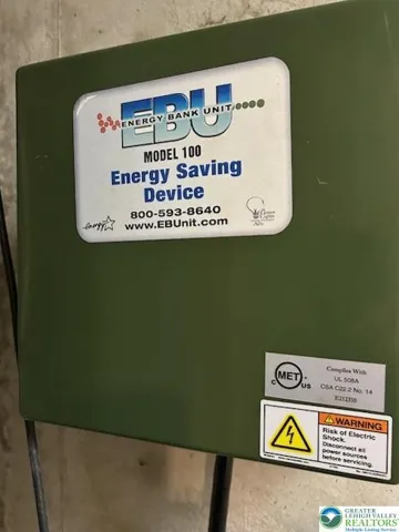 EBU - Energy Bank Unit installed July 2016 - installed near electric panel. It conserves energy and helps with power surges.