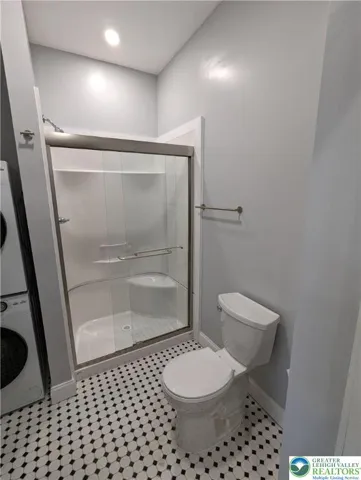 Shower in modern bathroom.