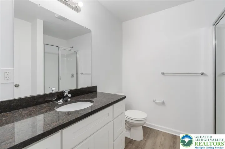 Model photos of townhomes. Master bathroom.