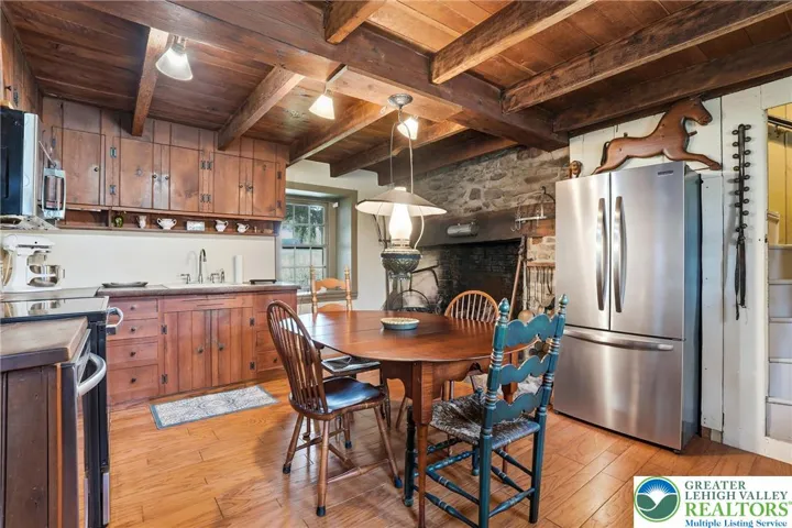 Original wood plank floors, natural wood ceilings