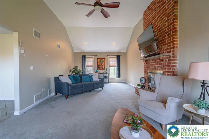 Family room with cathedral ceilings