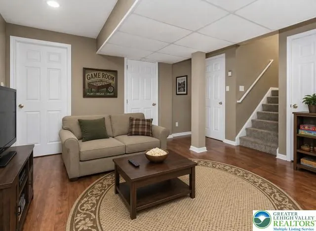 Lower level family room virtually staged