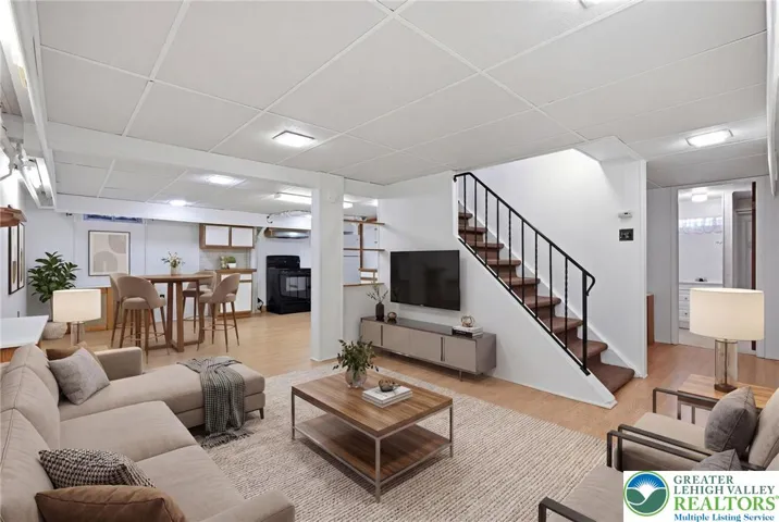 Digitally Staged Basement Rec Room
