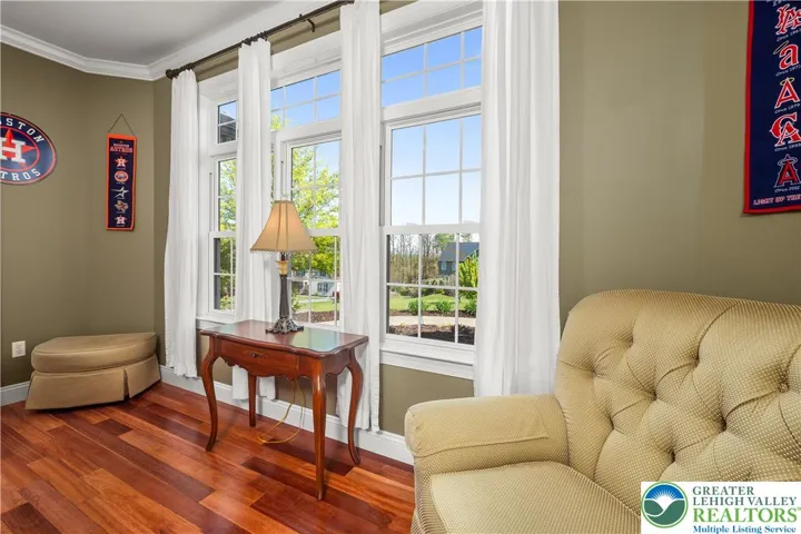 The office has glass french doors.