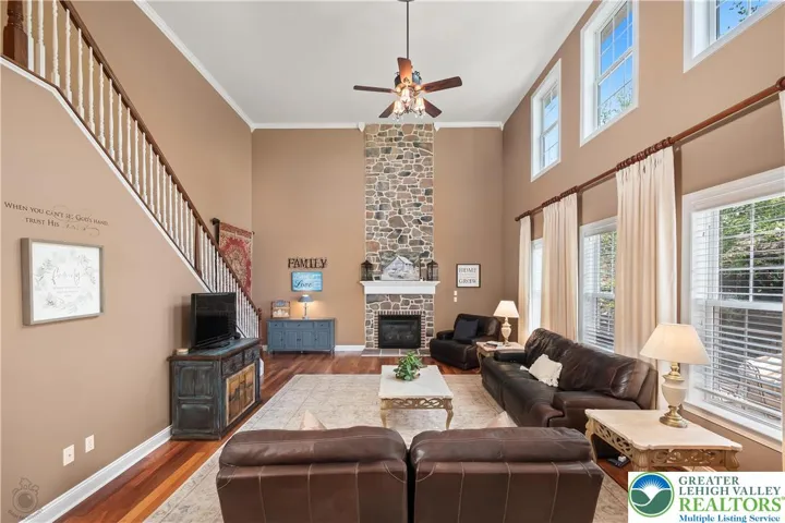 Grand family room.  Gas fireplace with new blower (Oct 2023).