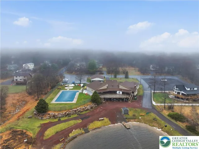 Aerial View of Lake and Pool