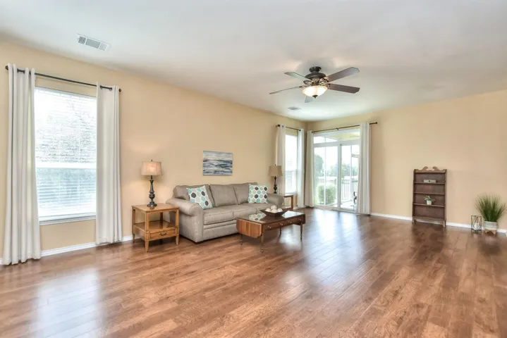 A view of the family room from the kitchen.