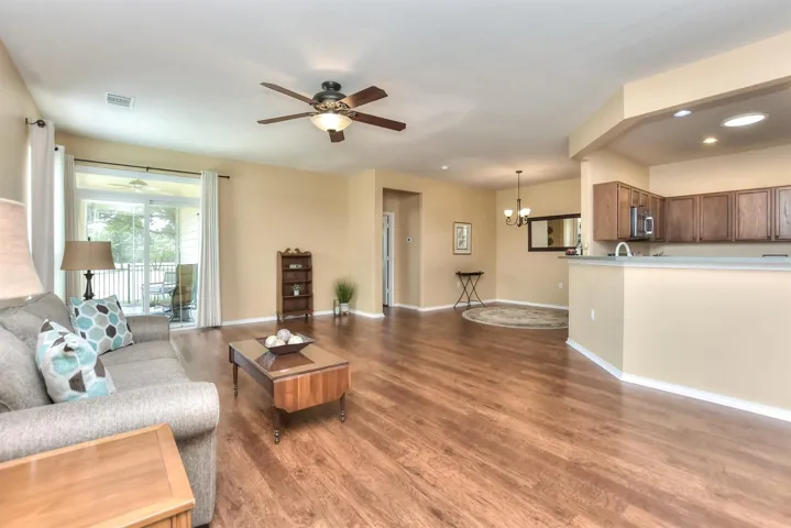 From the foyer is your view of the family room and kitchen...