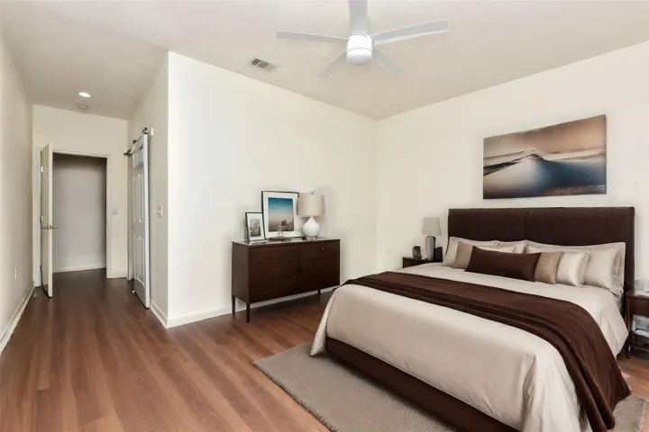Virtually staged primary bedroom