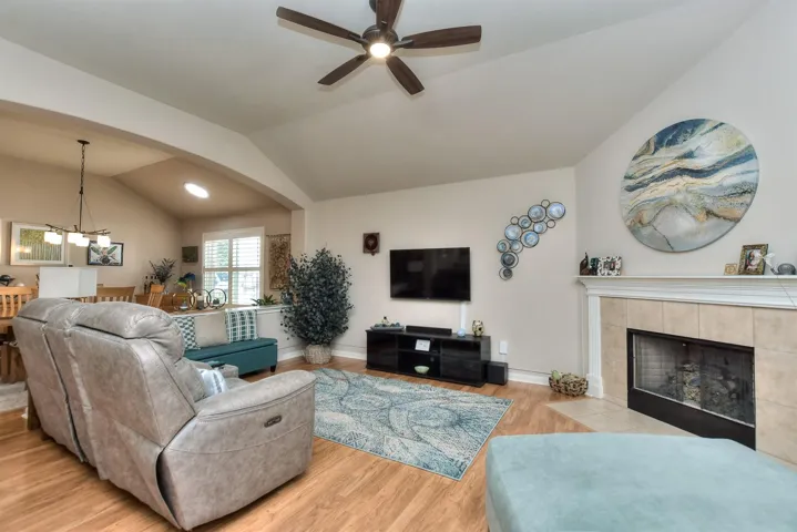 Large family room with cozy gas log fireplace