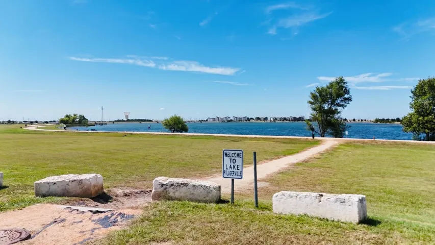 Entrance to walking trail at Lake Pfluverville...1 block away!
