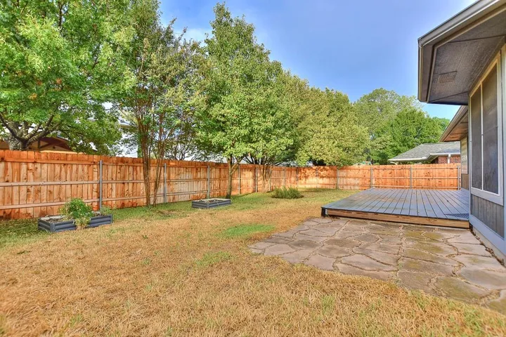 View of yard featuring a deck and a fenced backyard