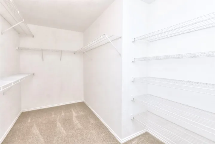 Spacious primary bedroom walk-in closet 