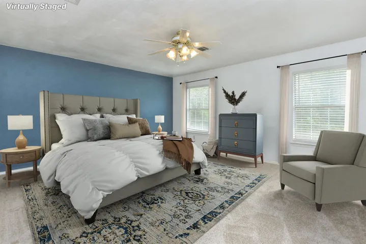 Primary bedroom virtually staged....look at all this room!